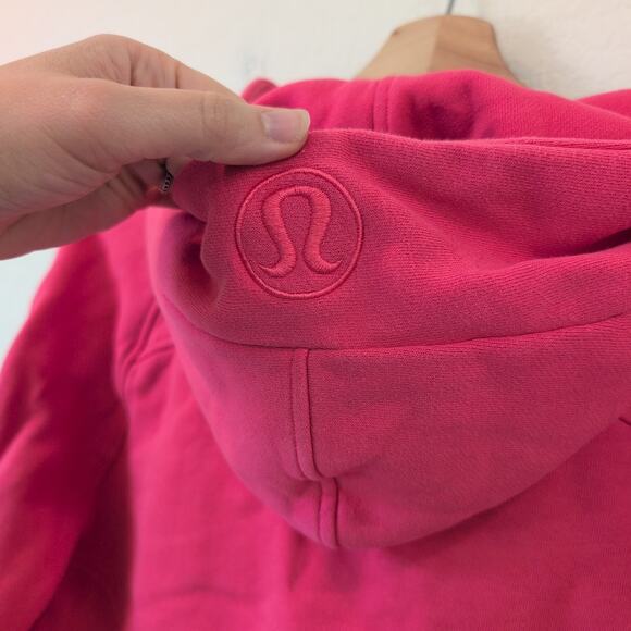 Lululemon Oversize Crop Scuba Hoodie Boxy Hot Pink 1/2 Zip Size M/L - Excellent - Picture 6 of 9